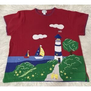 Quacker Factory Novelty short sleeve pullover sweater 3X lighthouse ocean